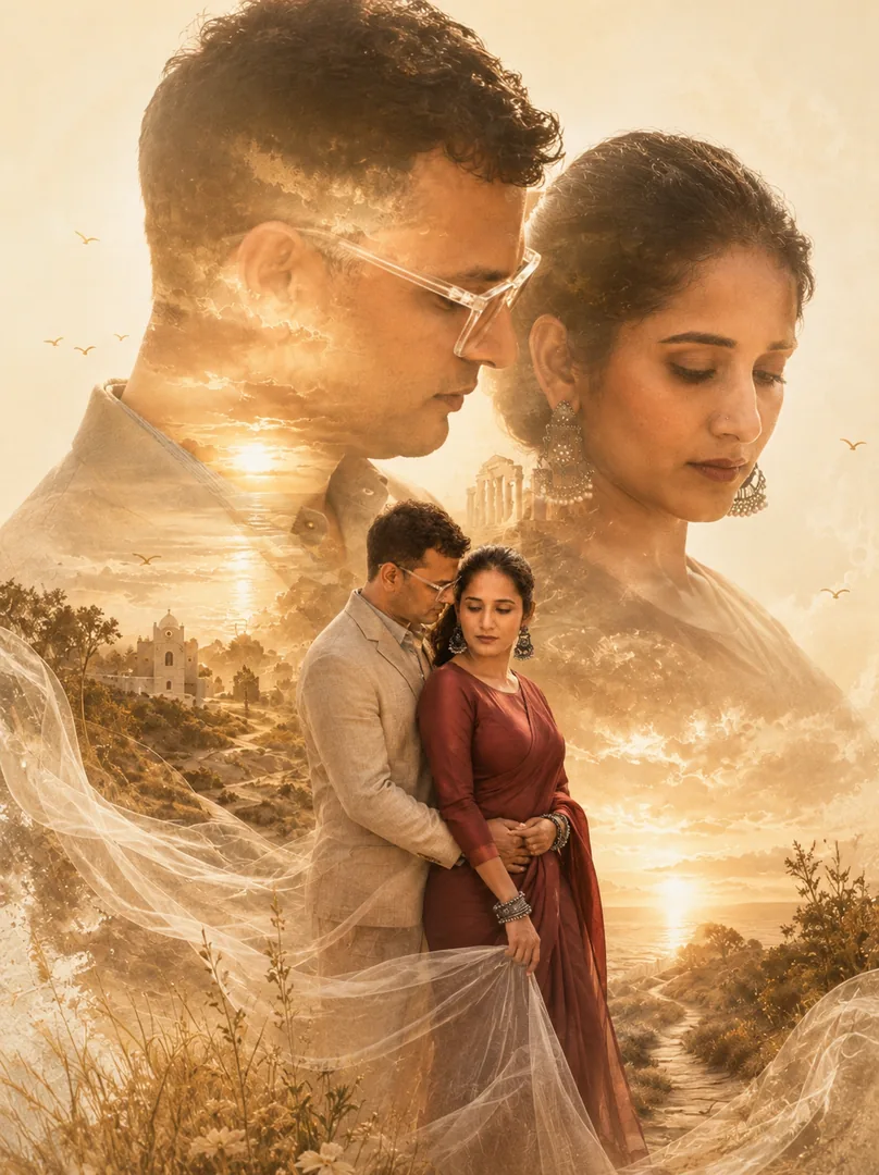 Cinematic Couple Double Exposure Portrait - copy paste viral AI prompt