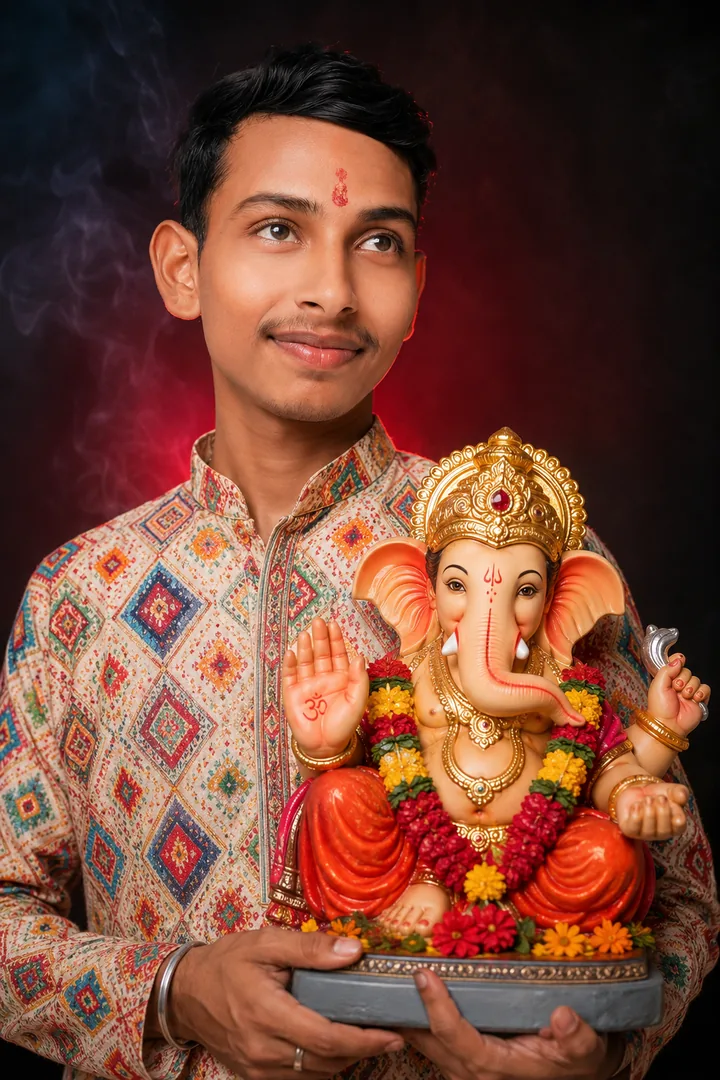 Ganpati Bappa Morya Divine Portrait - copy paste viral AI prompt