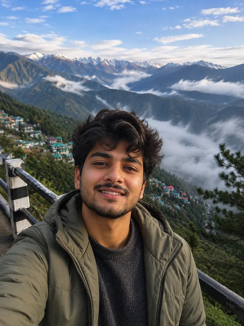 Himalayan Hill Station Selfie Realistic Travel Portrait - copy paste viral AI prompt