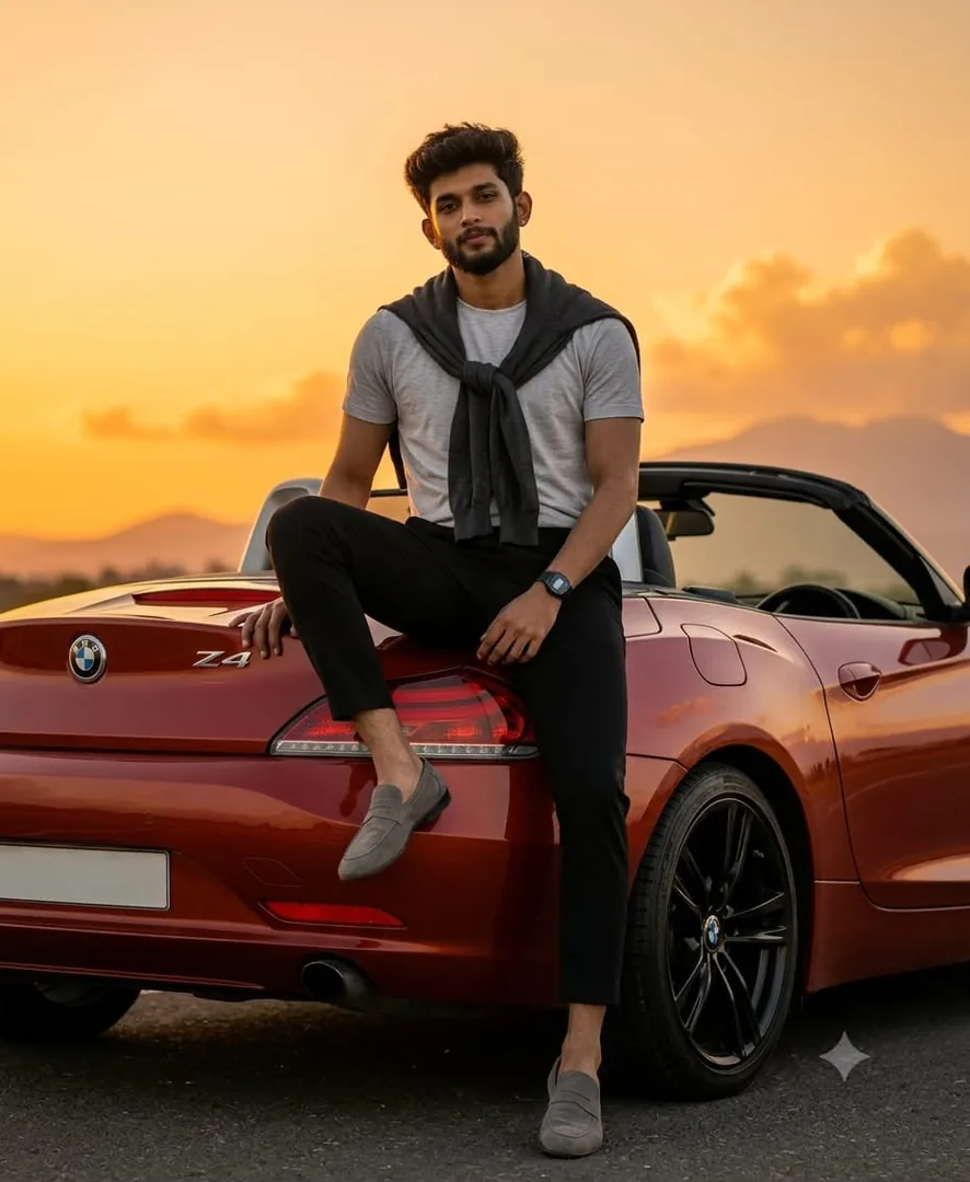 Luxury Convertible Golden Hour Sunset Portrait - copy paste viral AI prompt preview