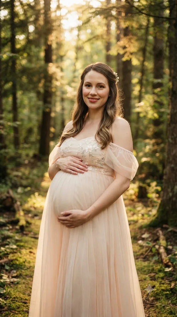 Enchanted Golden Hour Maternity Photoshoot in Pink Gown - copy paste viral AI prompt