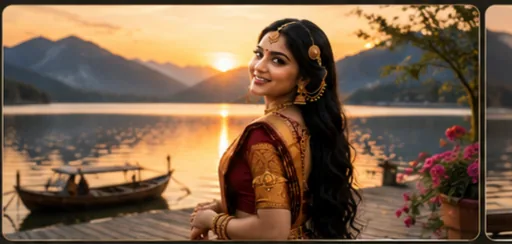 Sunset Lake Golden Hour Desi Portrait - copy paste viral AI prompt preview