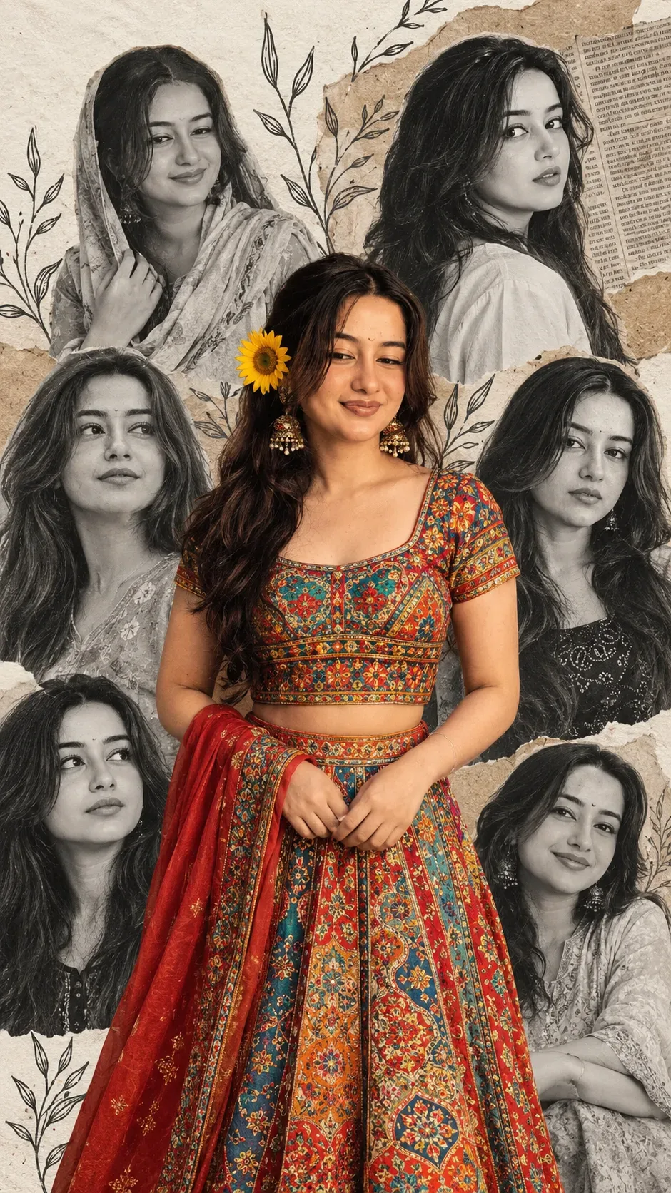 Vibrant South Asian Collage Portrait AI Photo Prompt preview example result