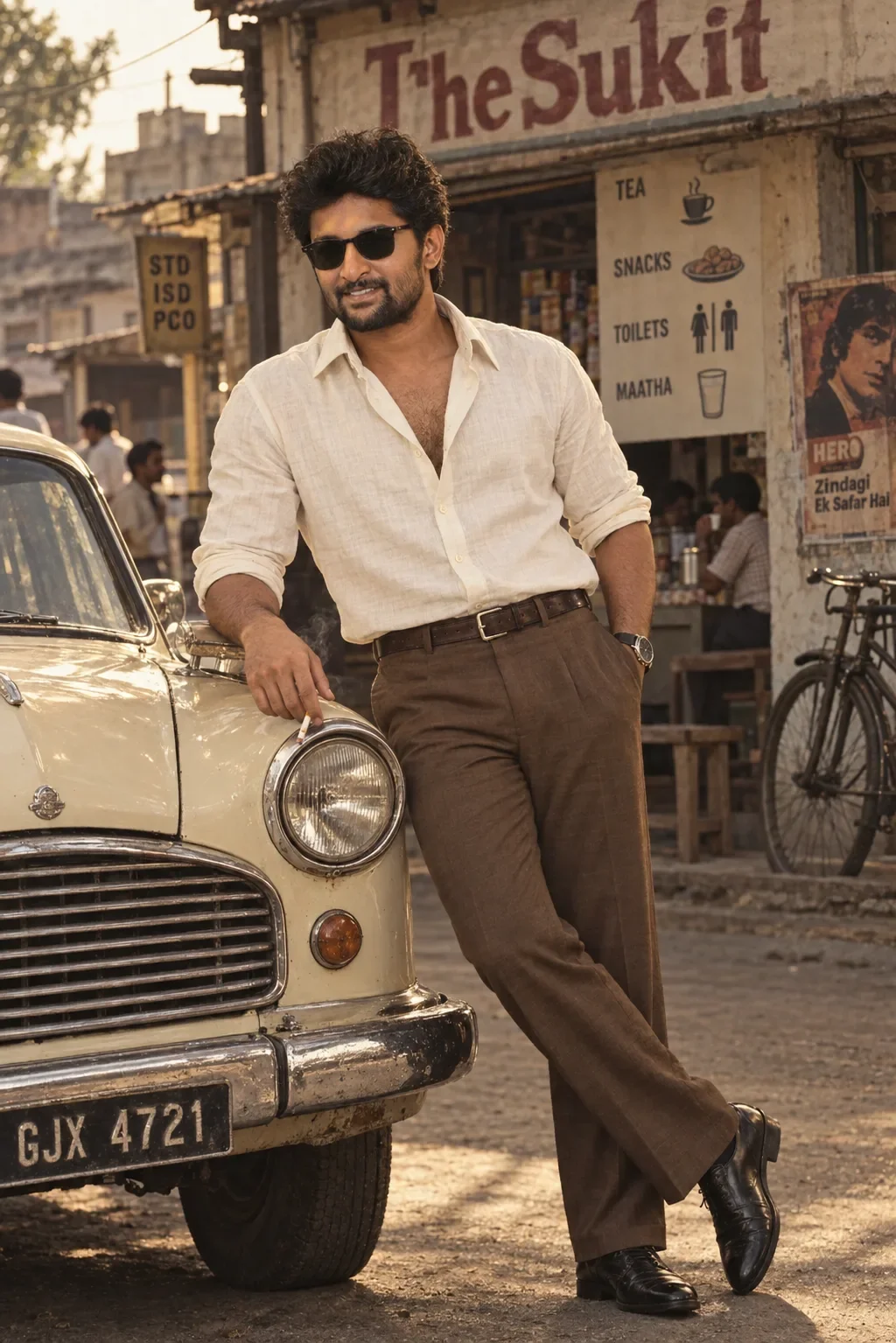 Vintage 1980s Indian Ambassador Car Street Style AI Prompt preview example result