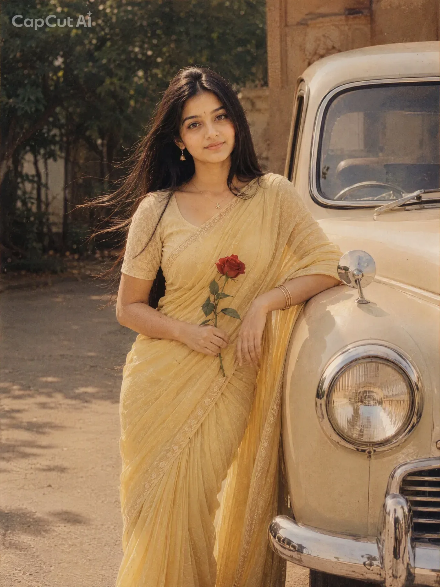 Vintage 1990s Indian Car Portrait AI Photo Prompt preview example result