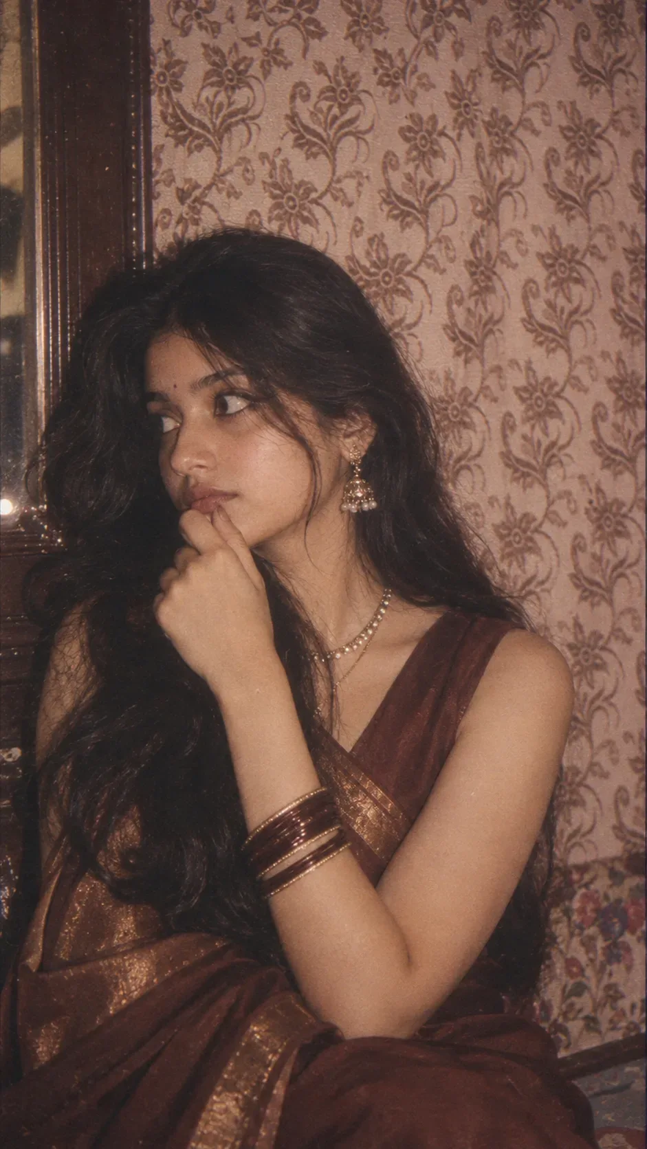 Vintage 90s Saree Girl Nostalgic Film Portrait AI Photo Prompt preview example result