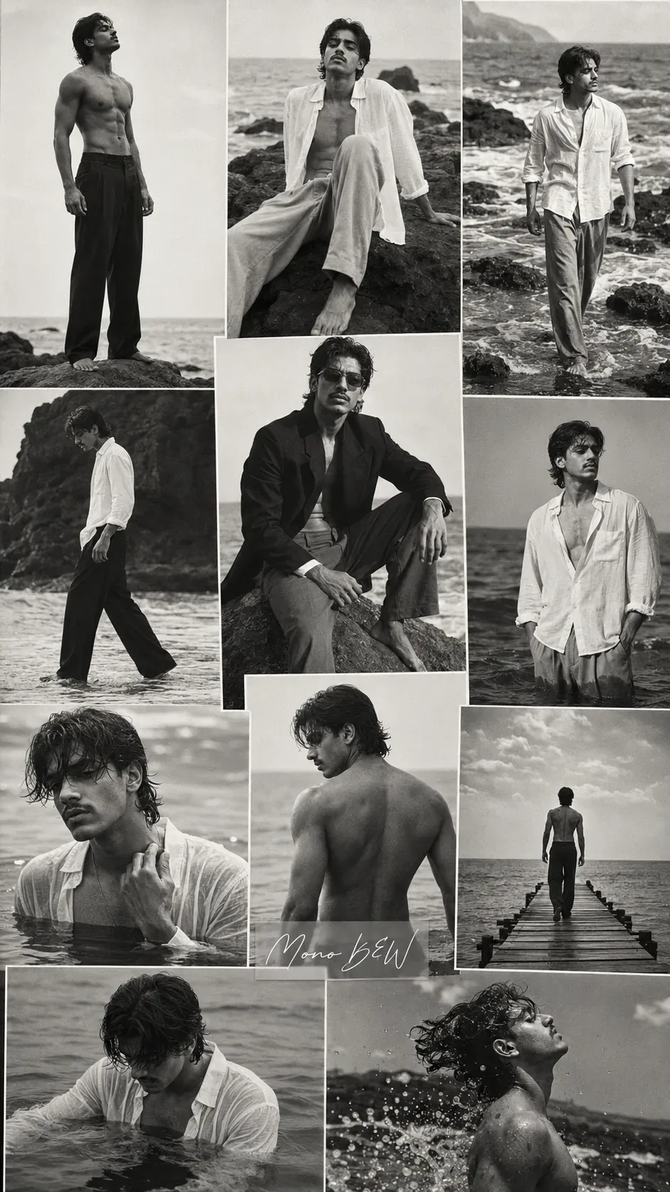 Vintage Coastal Black & White Editorial AI Photo Prompt preview example result