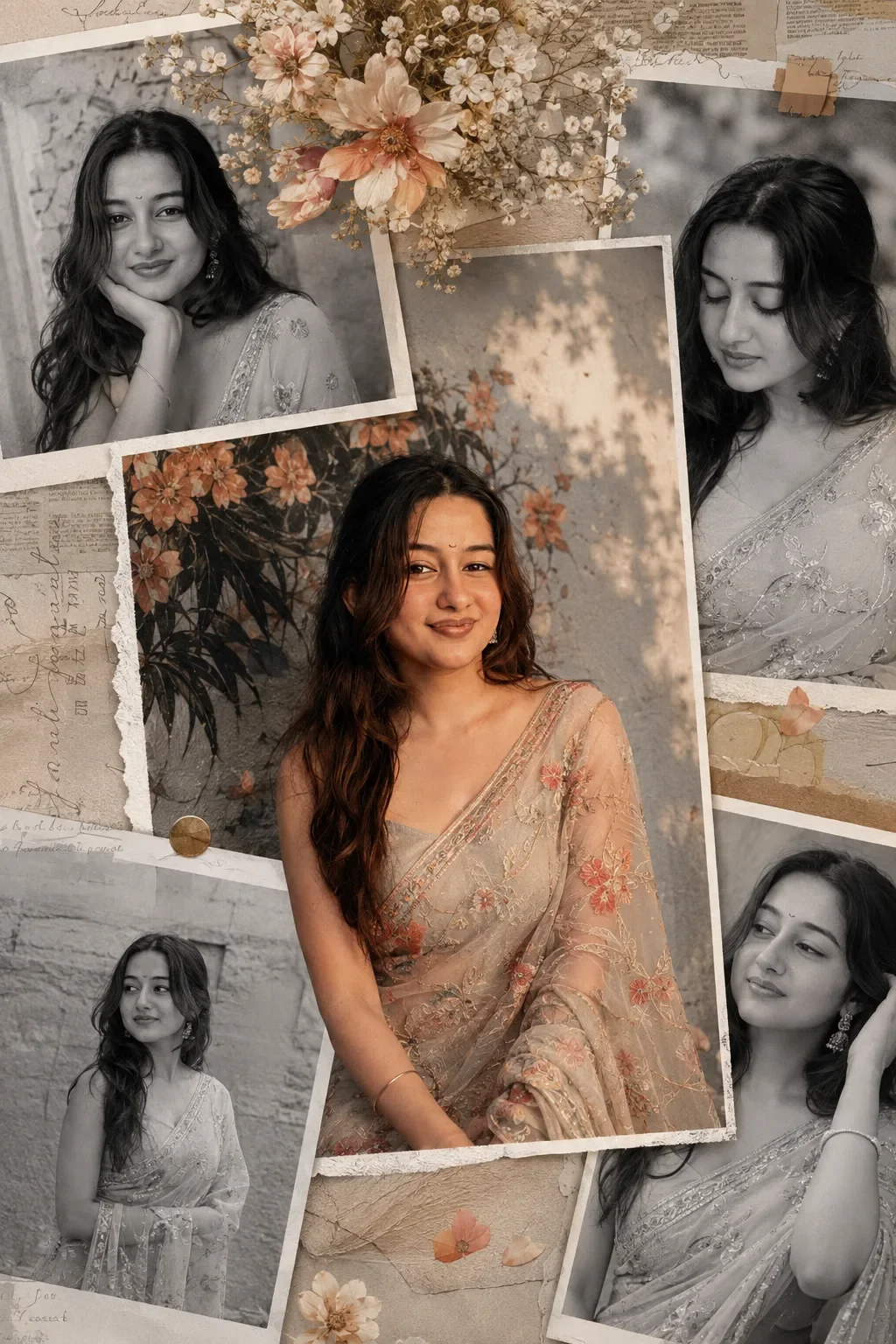 Vintage Floral Portrait Collage With Elegant Traditional Fashion AI Photo Prompt preview example result