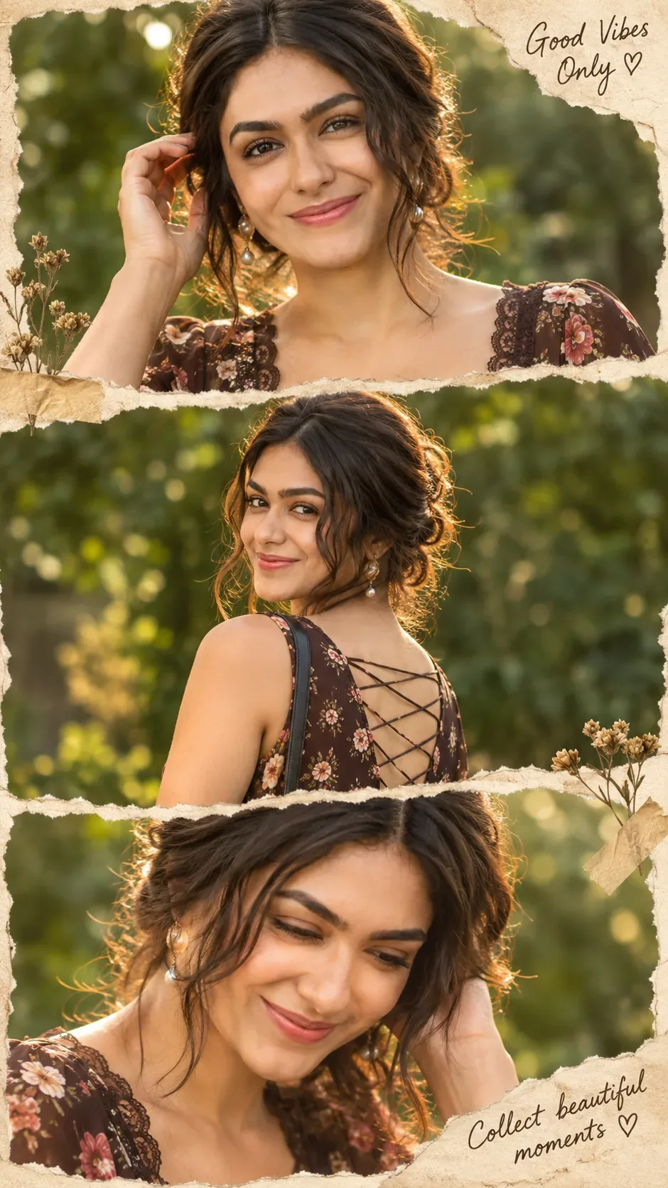 Vintage Garden Vibes Aesthetic Three-panel Portrait AI Photo Prompt preview example result