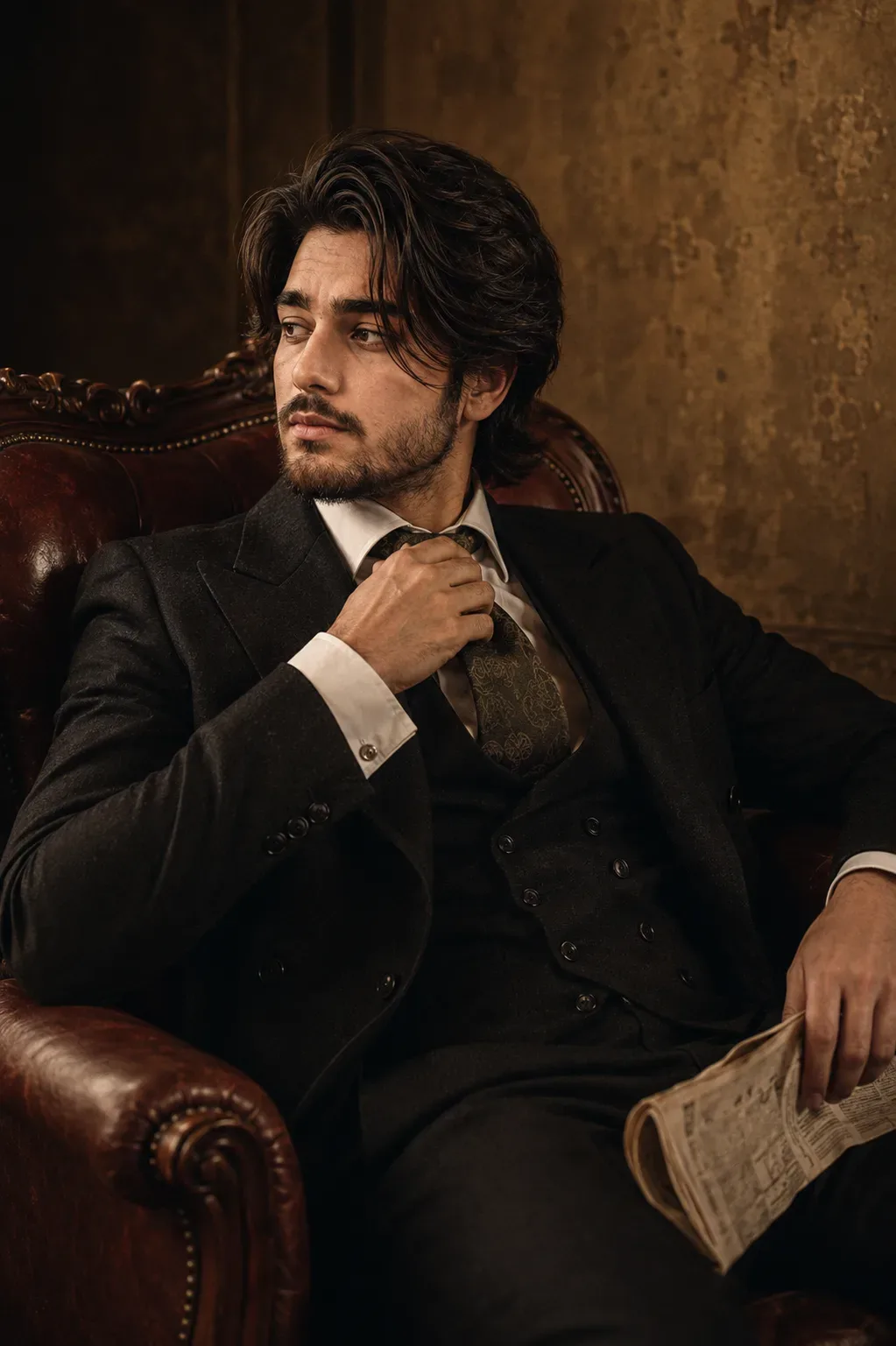 Vintage Gentleman In Leather Chair AI Photo Prompt preview example result