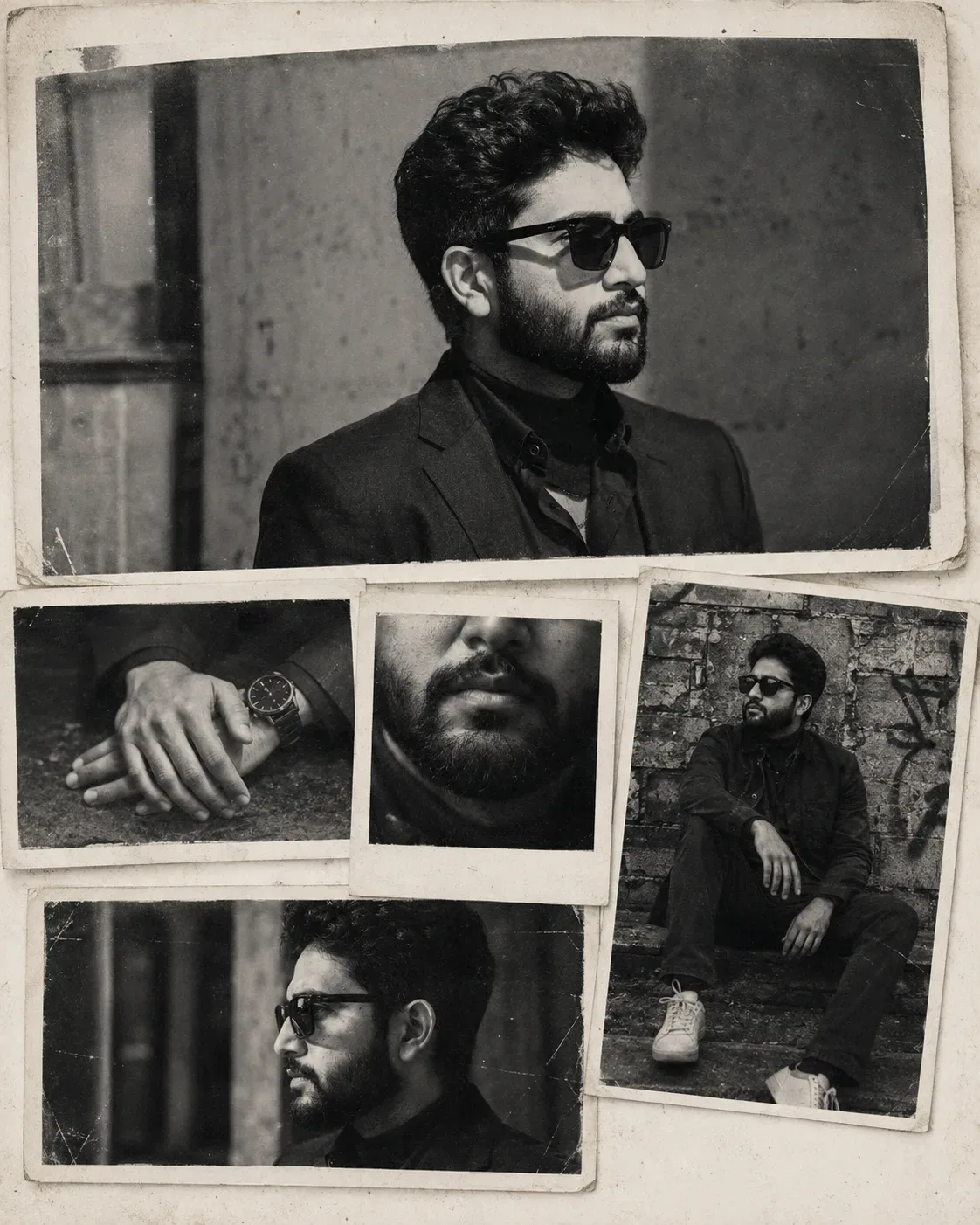 Vintage Monochrome Portrait Collage AI Photo Prompt preview example result