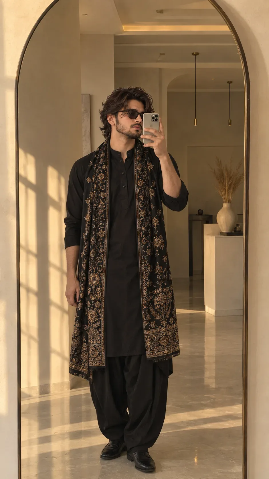 Warm Arched Mirror Fashion Selfie AI Photo Prompt preview example result