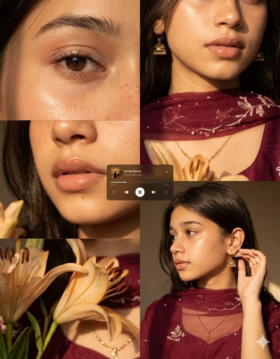 Warm Cinematic Portrait of Young Woman - AI copy paste AI prompt example for aesthetic, golden-hour