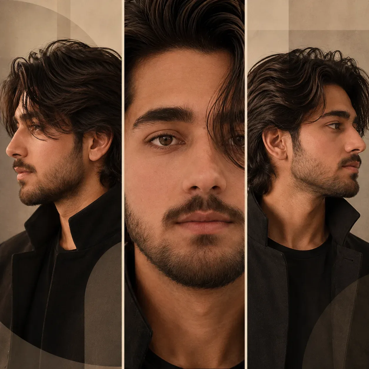 Warm Editorial Portrait Triptych AI Photo Prompt preview example result