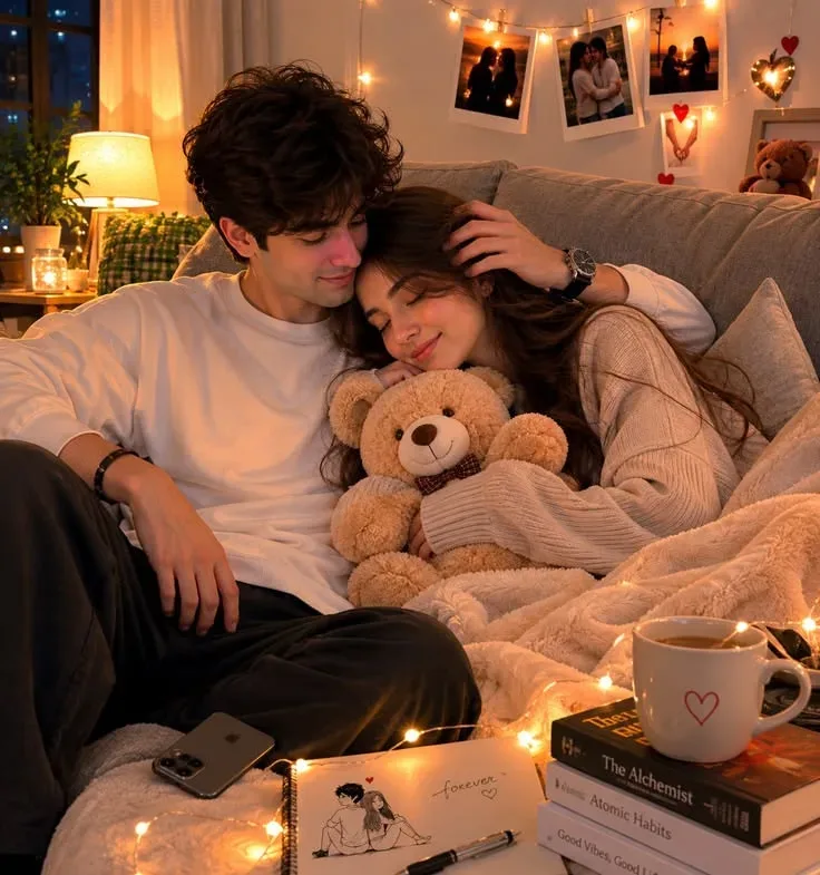 Warm Fairy Light Couple Portrait AI Photo Prompt preview example result