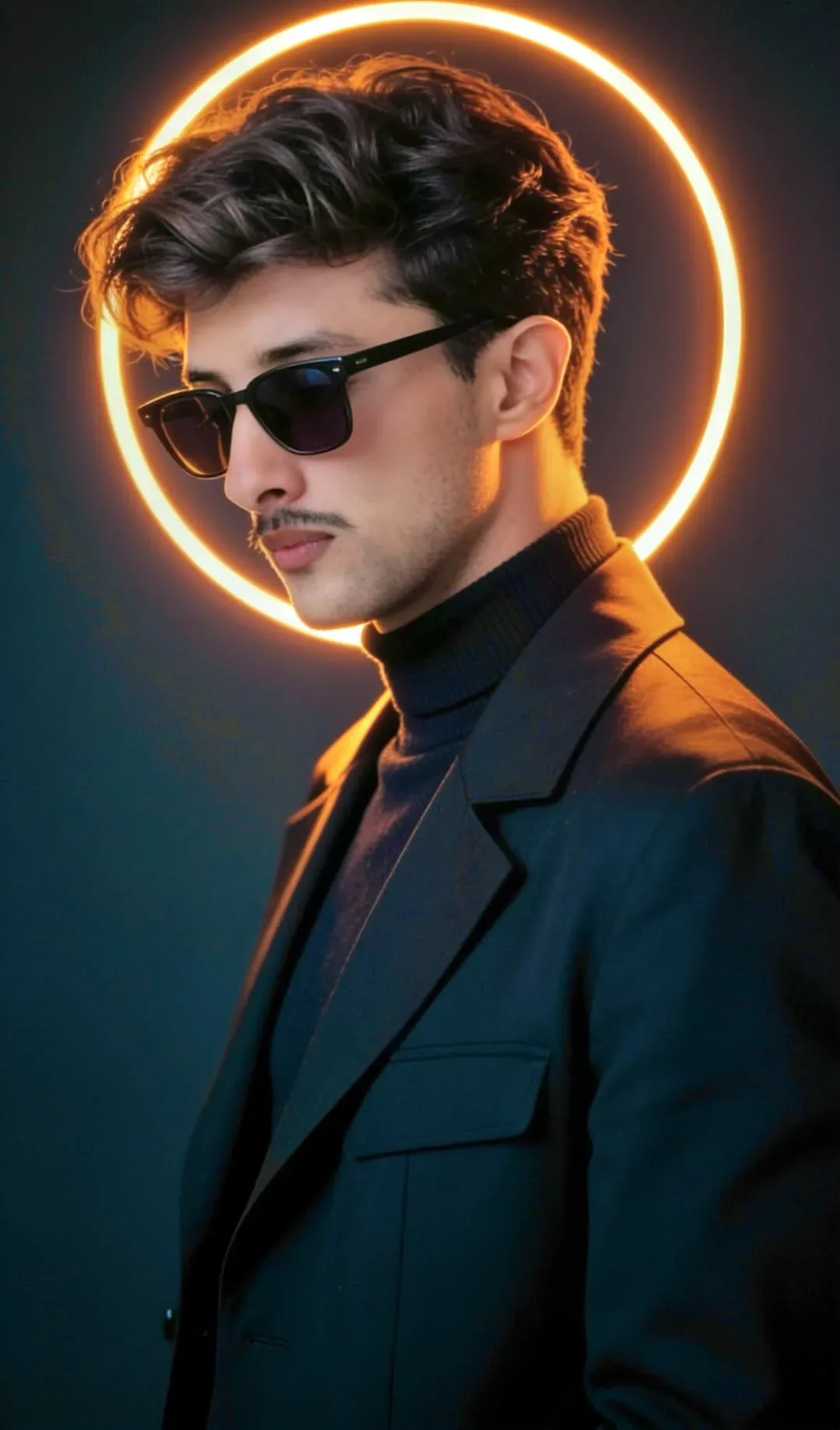 Warm Neon Ring Backlit Editorial Profile Portrait AI Photo Prompt preview example result