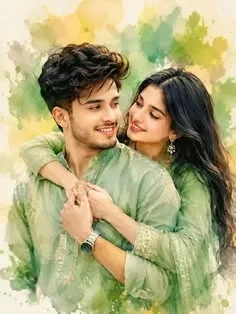Watercolor Emerald Romance AI Photo Prompt preview example result