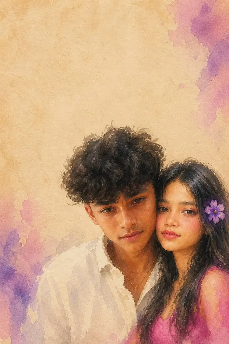 Watercolor Portrait Of A Young Couple AI Photo Prompt preview example result