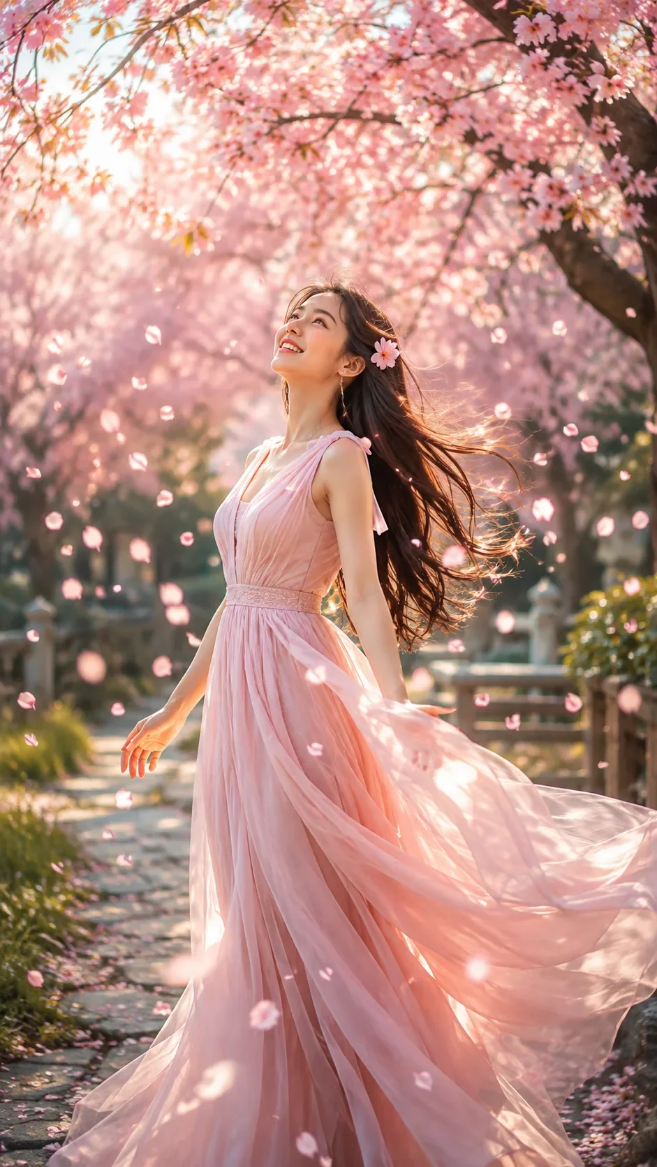 Whisper Of Spring : A Dreamy Sakura Garden Portrait AI Photo Prompt preview example result