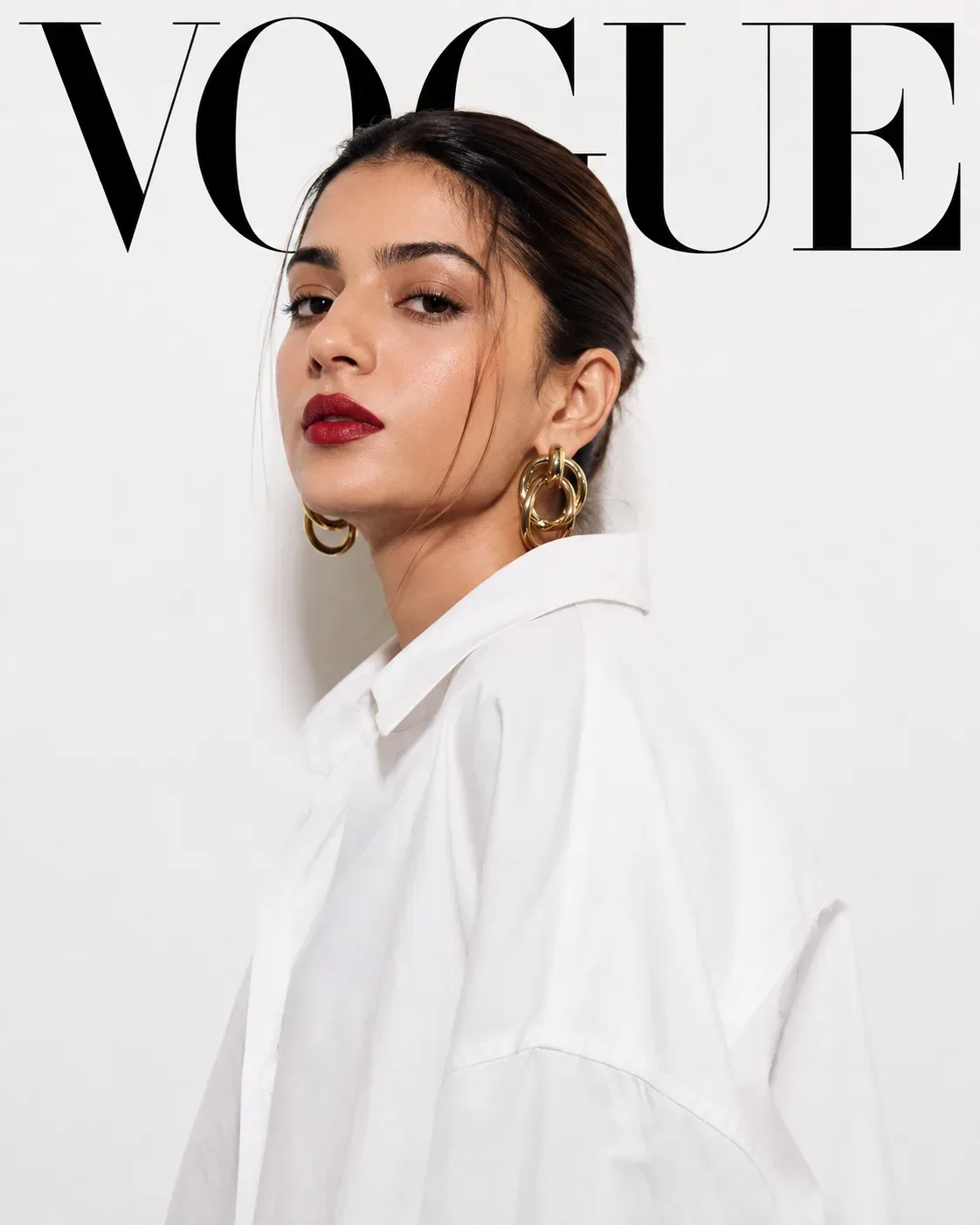 White Background Vogue Fashion Editorial Portrait AI Photo Prompt preview example result