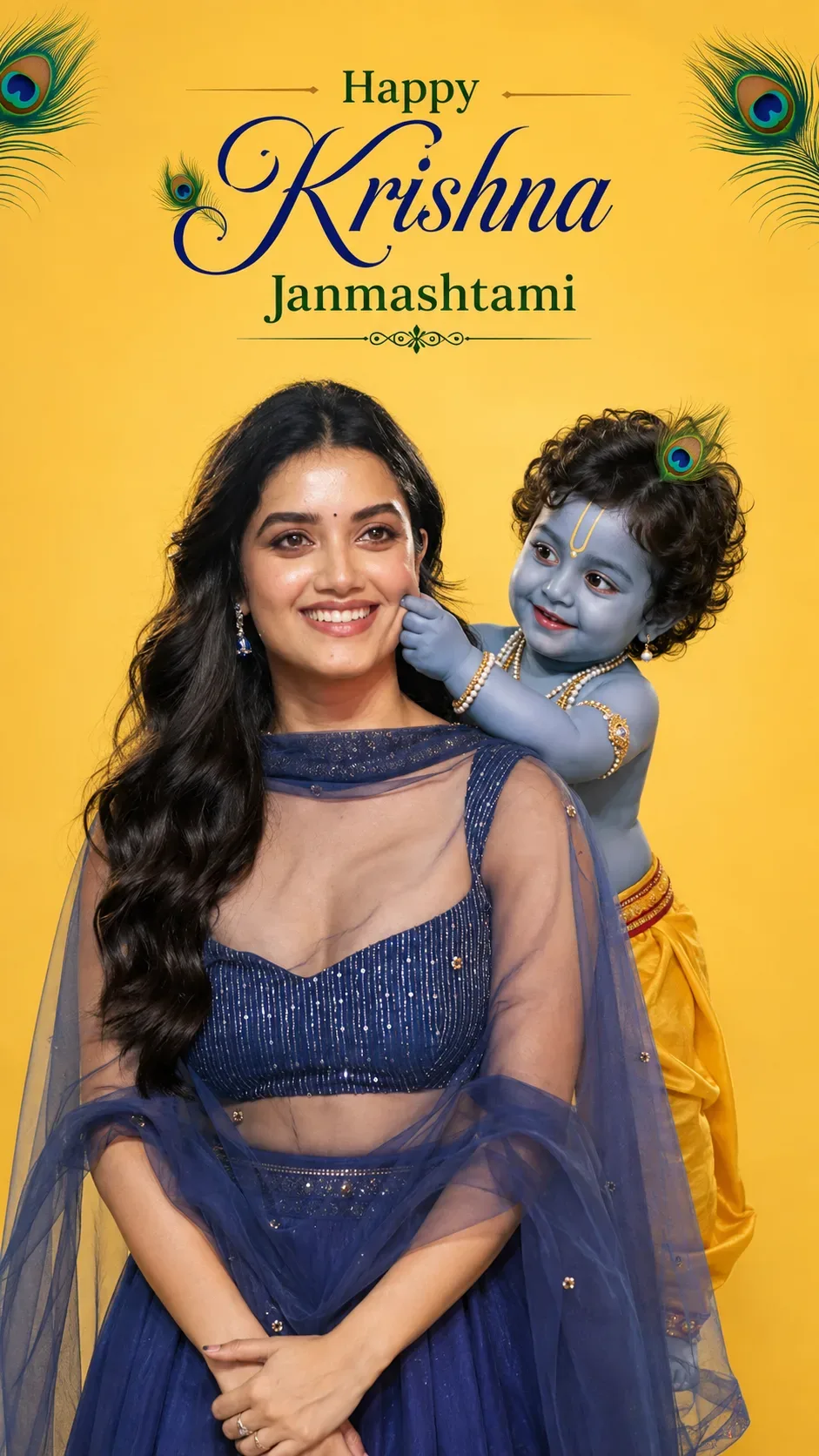 Woman With Baby Krishna Playful Cheek-pinch AI Photo Prompt preview example result