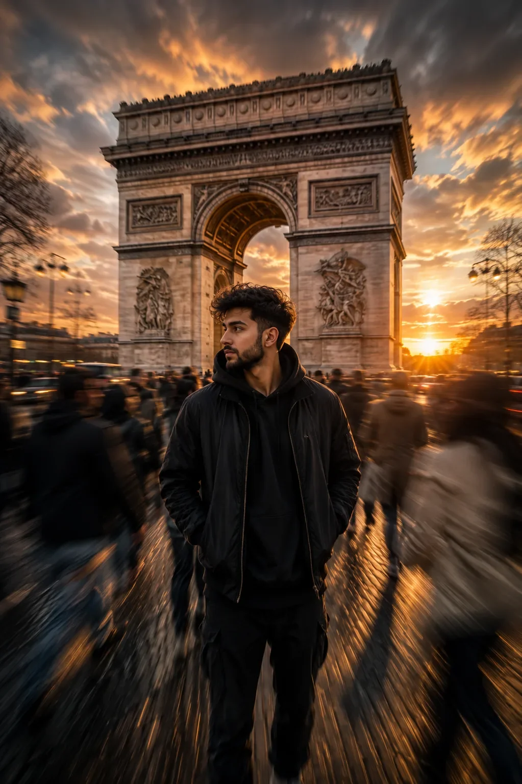 World Moves, You Don't Collection Viral Cinematic Motion Blur Travel Portraits AI Photo Prompt preview example result