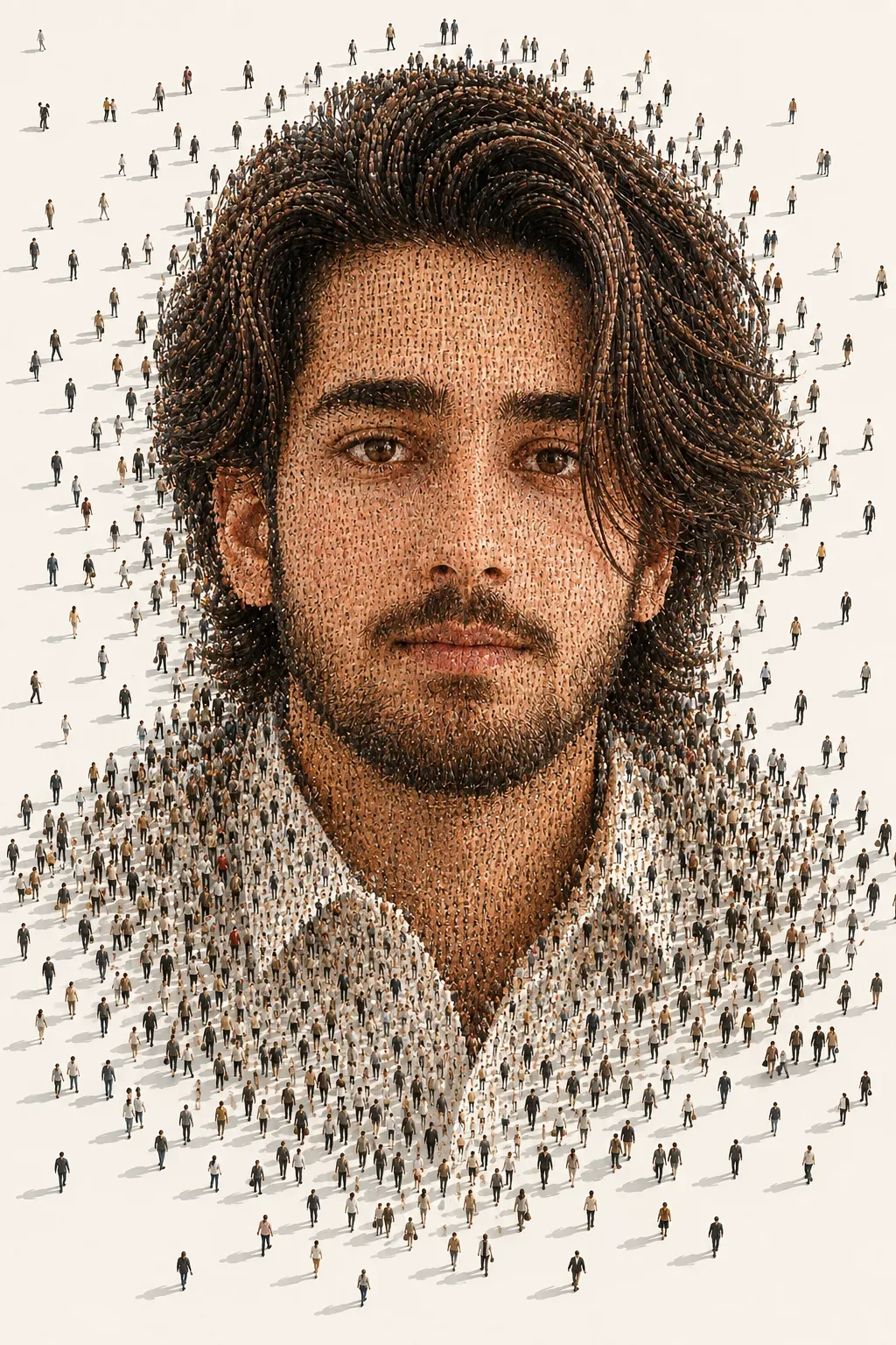 Young Mans Portrait In A Crowd Mosaic AI Photo Prompt preview example result